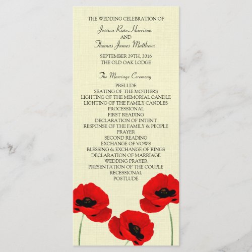 Red Watercolor Poppies Floral Wedding Collection Program