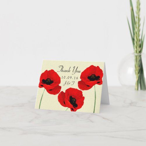 Red Watercolor Poppies Floral Wedding Collection Thank You Card