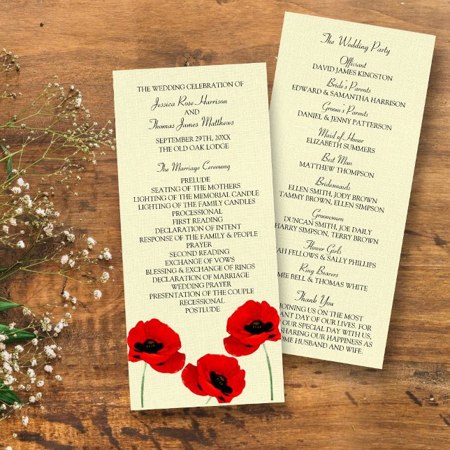 Red Watercolor Poppies Floral Wedding Program (Creator Uploaded)