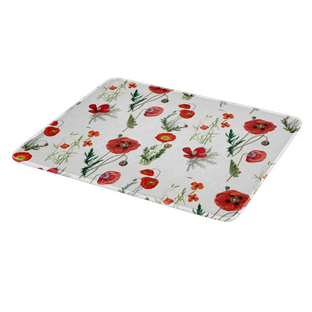 Red Watercolor Poppies Florals Cutting Board (Corner)