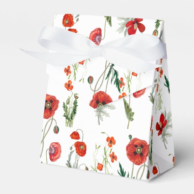 Red Watercolor Poppies Florals Favor Boxes (Front Side)