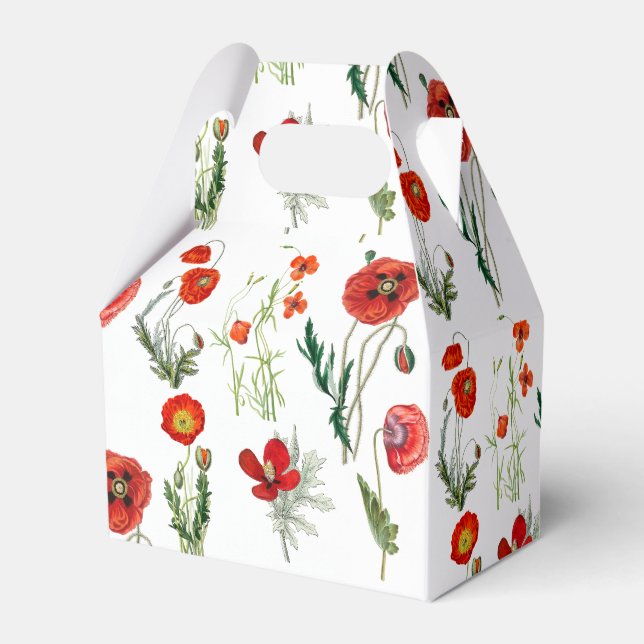 Red Watercolor Poppies Florals Favor Boxes (Front Side)