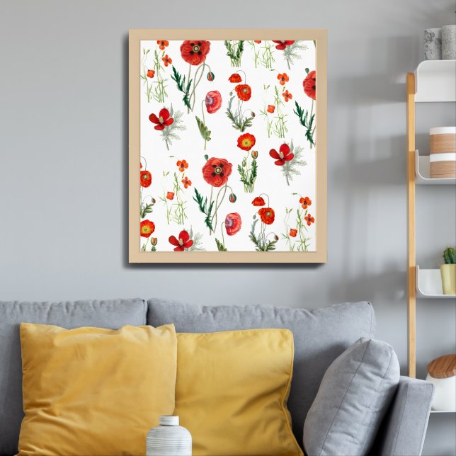 Red Watercolor Poppies Florals Framed Art (Living Room 3)