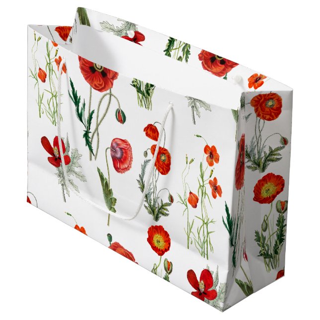 Red Watercolor Poppies Florals Large Gift Bag (Front Angled)