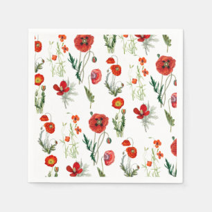 Red Watercolor Poppies Florals Napkins