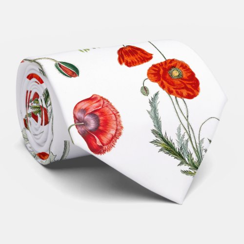 Red Watercolor Poppies Florals Neck Tie