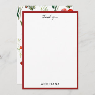 Red Watercolor Poppies Florals Thank You