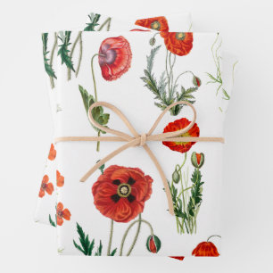 Red Watercolor Poppies Florals Wrapping Paper Sheets