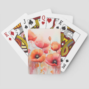 Red Watercolor Poppies in a Field Poker Cards