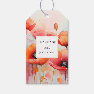 Red Watercolor Poppies in a Field Wedding Gift Tags