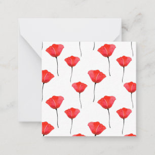 Red Watercolor Poppies Pattern Note Card