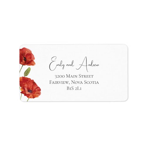 Red Watercolor Poppies Wedding Return Address Label