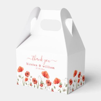 Red Watercolor Poppies, Wedding Thank You 