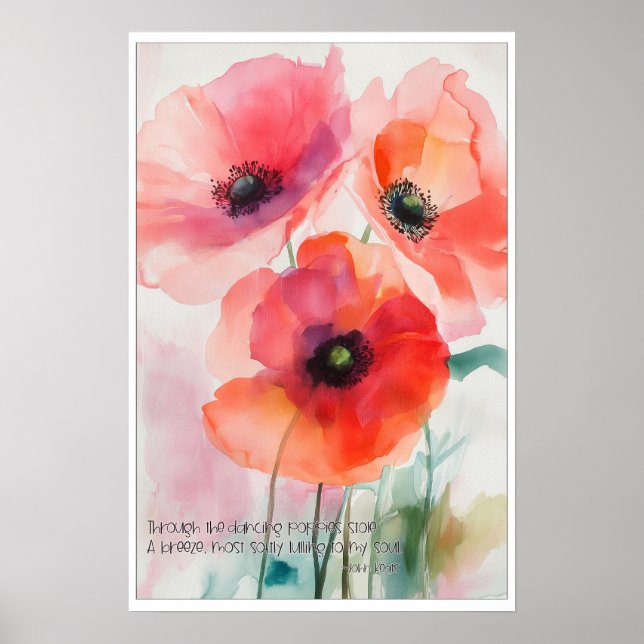 Red Watercolor Poppies with Keats Quote Poster (Front)