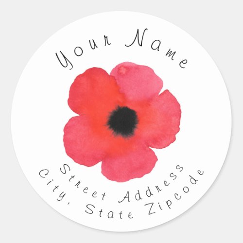 Red Watercolor Poppy Address Label