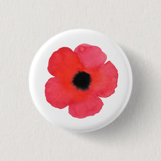 Red Watercolor Poppy Button (Front)