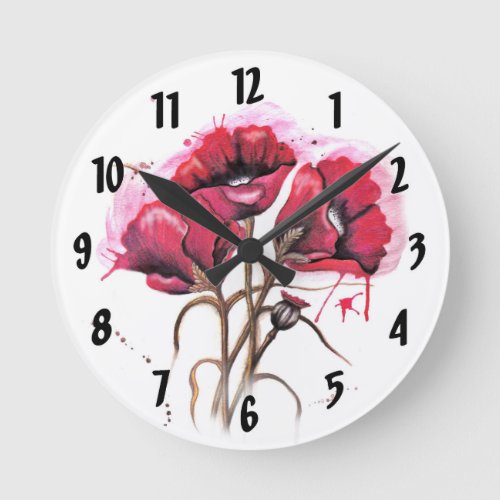 Red Watercolor Poppy Clock Design