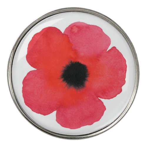 Red Watercolor Poppy Golf Ball Marker