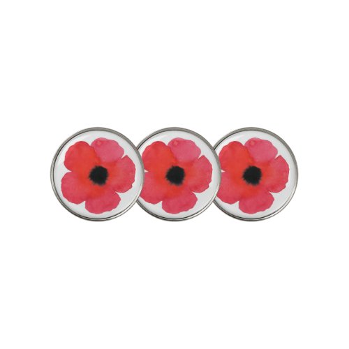 Red Watercolor Poppy Golf Ball Marker