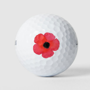 Red Watercolor Poppy Golf Balls