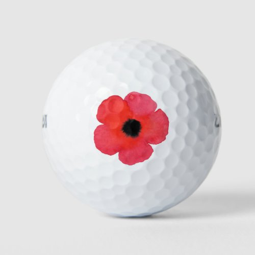 Red Watercolor Poppy Golf Balls
