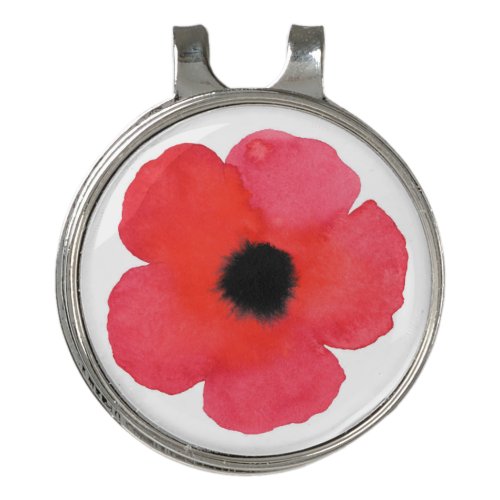 Red Watercolor Poppy Golf Hat Clip