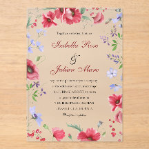 Red Watercolor Poppy & Lavender Floral Wedding