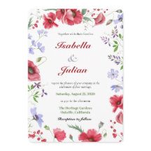 Red Watercolor Poppy & Lavender Floral Wedding