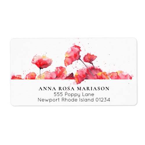  Red Watercolor Poppy Modern Floral Shipping Label