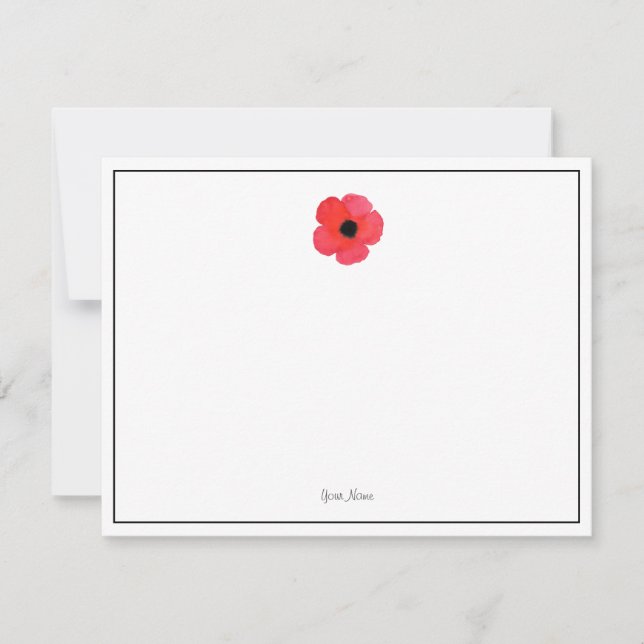 Red Watercolor Poppy Note Card (Front)