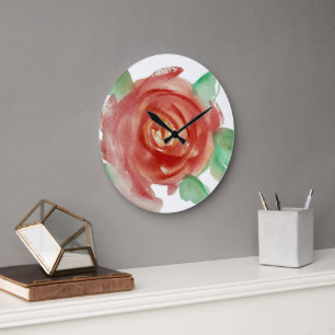 Red Watercolor Rose Artistic Floral Wall Clock