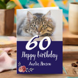 Red Watercolor Rose Cat Photo 60th Birthday  Card<br><div class="desc">Red Watercolor Rose Cat Photo 60th Birthday Card. Watercolor roses in red and orange colors. A photo of a cat for cat lovers. Add name and message inside.</div>