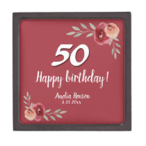 Red Watercolor Rose Floral 50th Birthday Gift Box