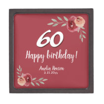 Red Watercolor Rose Floral 60th Birthday Gift Box
