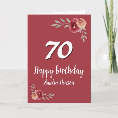 Red Watercolor Rose Floral 70th Birthday Card - Red Watercolor Rose Floral 70th Birthday Card. Watercolor roses in red and orange colors. Add name and message inside the card.