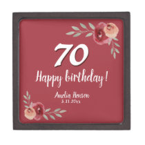 Red Watercolor Rose Floral 70th Birthday Gift Box