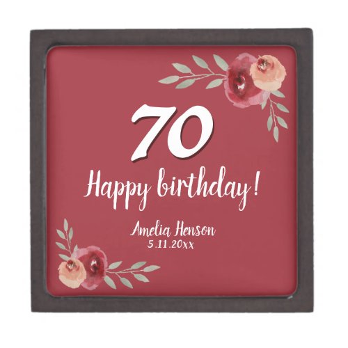 Red Watercolor Rose Floral 70th Birthday Gift Box - Red Watercolor Rose Floral 70th Birthday Gift Box. Watercolor roses in red and orange colors. Add name and celebration date. You can change the age number.