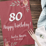 Red Watercolor Rose Floral 80th Birthday Kitchen Towel<br><div class="desc">Red Watercolor Rose Floral 80th Birthday kitchen towel. Watercolor roses in red and orange colors. Add name and celebration date. You can change the age number.</div>