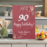 Red Watercolor Rose Floral 90th Birthday Kitchen Towel<br><div class="desc">Red Watercolor Rose Floral 90th Birthday kitchen towel. Watercolor roses in red and orange colors. Add name and celebration date. You can change the age number.</div>