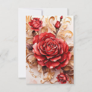 Red Watercolor Rose Script Vintage Style Card