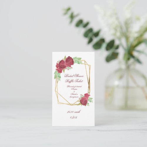 Red Watercolor Roses Bridal Shower Raffle Tickets Enclosure Card