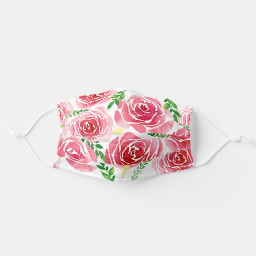 Red Watercolor Roses Pattern Adult Cloth Face Mask