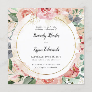 Red Watercolor Roses Wedding Invitation