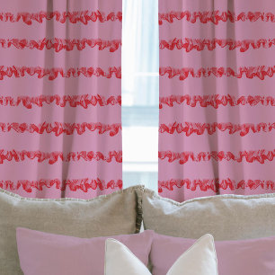 Red Watercolor Ruffle Stripes Pink Blackout Curtains