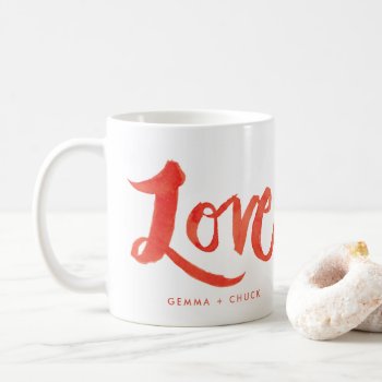 Red Watercolor Script Love Mug With Custom Text by 2BirdStone at Zazzle