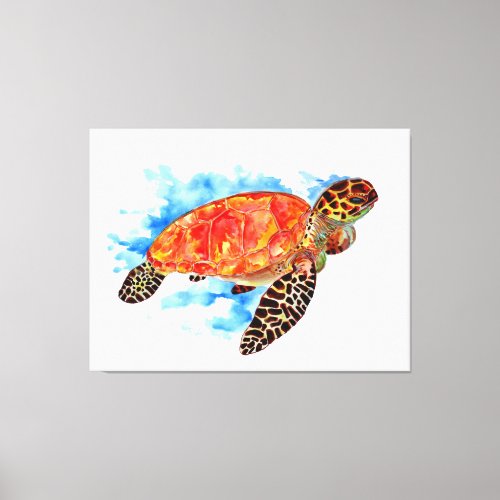 Red Watercolor Sea Turtle Canvas Print