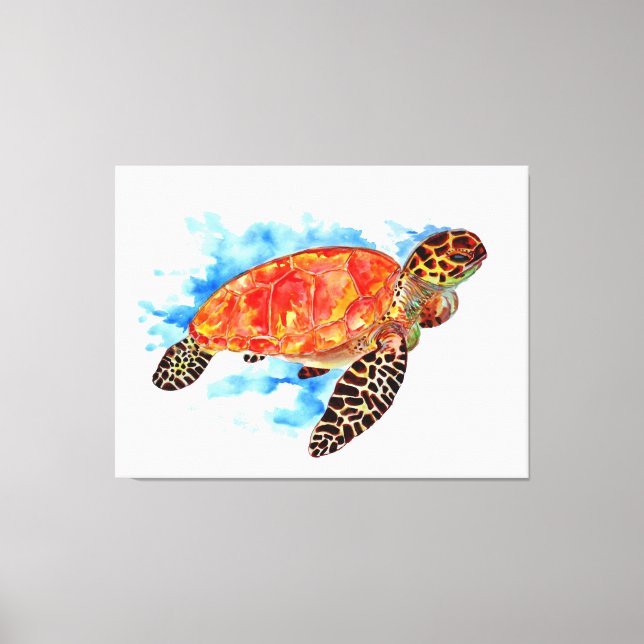Red Watercolor Sea Turtle Canvas Print (Front)