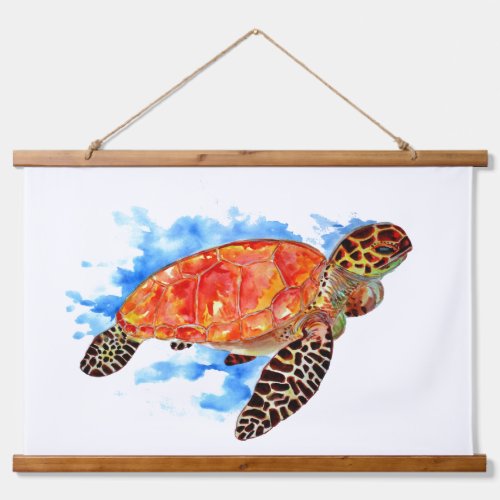 Red Watercolor Sea Turtle Hanging Tapestry
