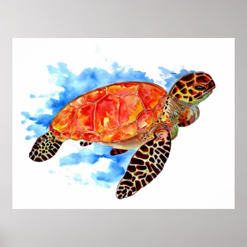 Red Watercolor Sea Turtle Poster