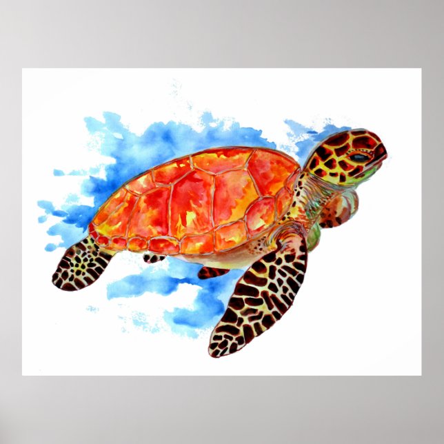 Red Watercolor Sea Turtle Poster (Front)